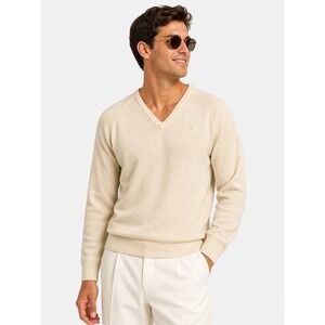 Christian Dior Monsieur Mens Vintage Cream V-Neck Orlon Acrylic‎ Sweater L USA